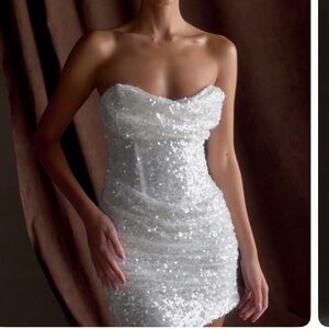 Nala Strapless Sequin Mini Dress - White 🤍